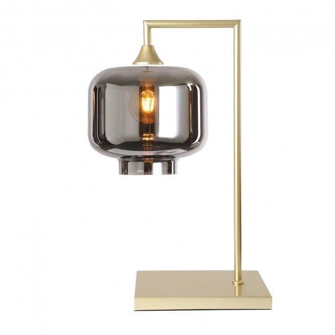 OPT Table Lamp in Gold with Wide Cylinder Silver Glass Shade