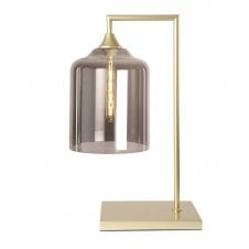 OPT Table Lamp in Gold with Wide Cylinder Smoked Glass Shade