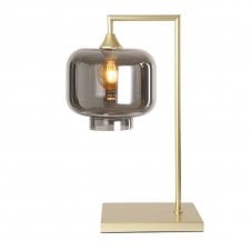 OPT Table Lamp in Gold with Wide Cylinder Smoked Glass Shade