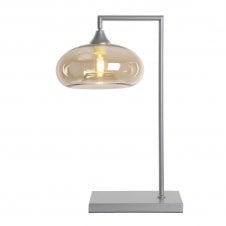 OPT Table Lamp in Silver with Convex Cap Amber Glass Shade