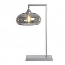 OPT Table Lamp in Silver with Convex Cap Smoked Glass Shade