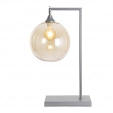 OPT Table Lamp in Silver with Globe Amber Glass Shade