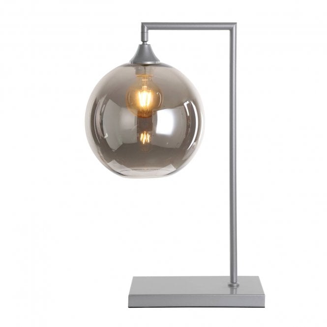 OPT Table Lamp in Silver with Globe Smoked Glass Shade