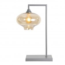 OPT Table Lamp in Silver with Mushroom Amber Glass Shade