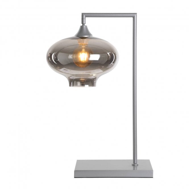 OPT Table Lamp in Silver with Mushroom Smoked Glass Shade