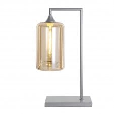 OPT Table Lamp in Silver with Narrow Cylinder Amber Glass Shade