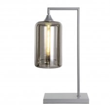 OPT Table Lamp in Silver with Narrow Cylinder Smoked Glass Shade