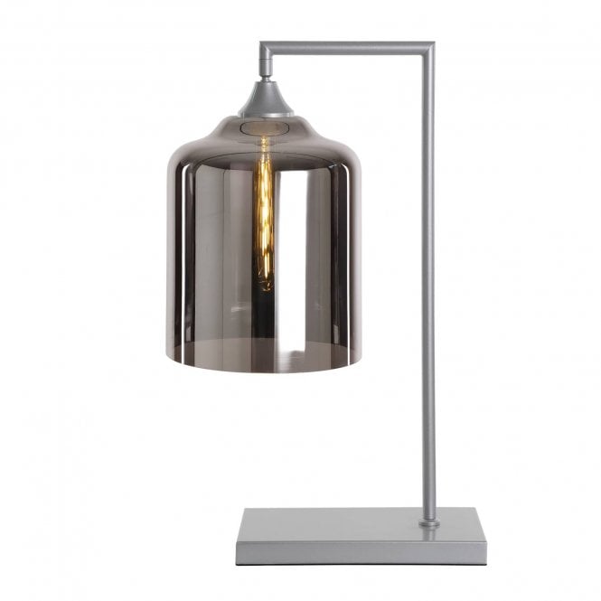 OPT Table Lamp in Silver with Wide Cylinder Silver Glass Shade