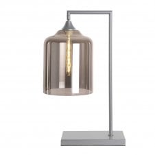OPT Table Lamp in Silver with Wide Cylinder Smoked Glass Shade