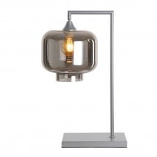 OPT Table Lamp in Silver with Wide Cylinder Smoked Glass Shade
