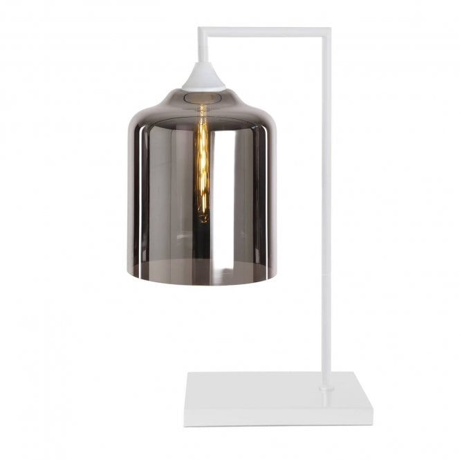 OPT Table Lamp in White Wide Cylinder Silver Glass Shade