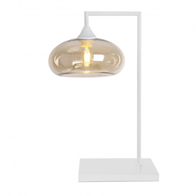 OPT Table Lamp in White with Convex Cap Amber Glass Shade