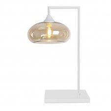 OPT Table Lamp in White with Convex Cap Amber Glass Shade