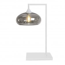OPT Table Lamp in White with Convex Cap Smoked Glass Shade