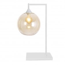 OPT Table Lamp in White with Globe Amber Glass Shade