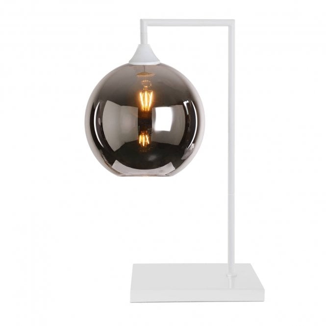 OPT Table Lamp in White with Globe Silver Glass Shade