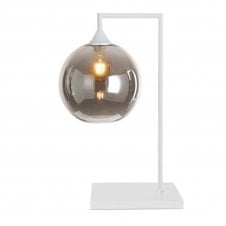 OPT Table Lamp in White with Globe Smoked Glass Shade