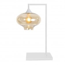 OPT Table Lamp in White with Mushroom Amber Glass Shade