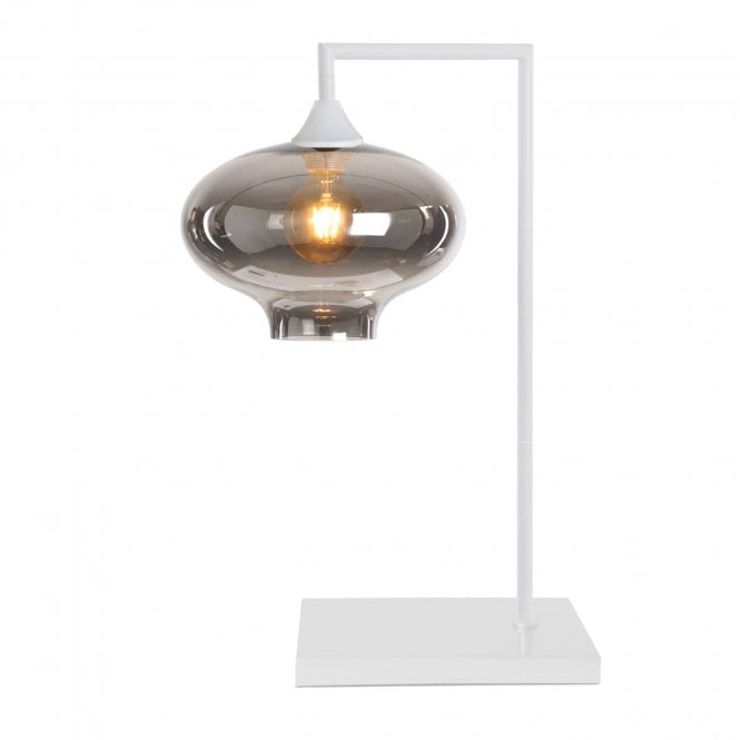 OPT Table Lamp in White with Mushroom Smoked Glass Shade