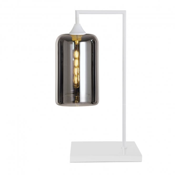 OPT Table Lamp in White with Narrow Cylinder Silver Glass Shade