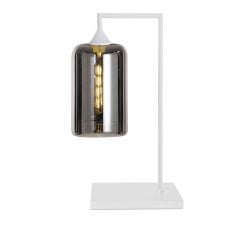 OPT Table Lamp in White with Narrow Cylinder Silver Glass Shade