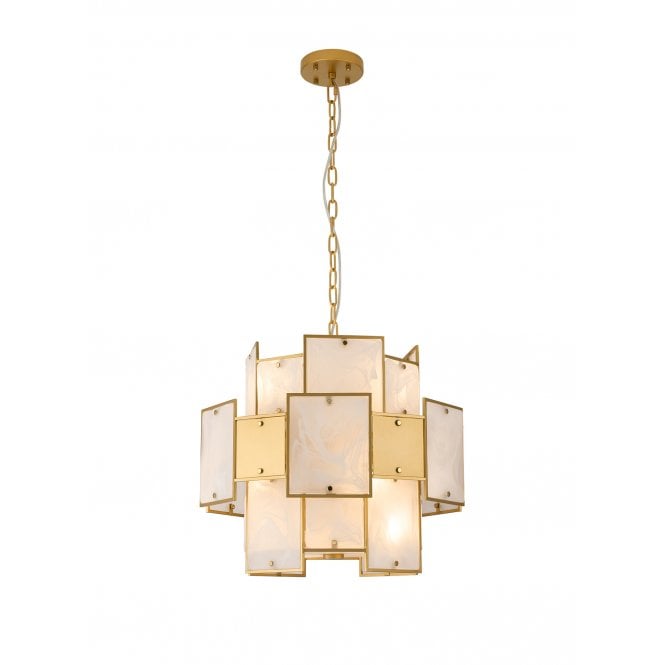 Opus 45cm Pendant with White Frosted Alabaster Glass and Gold Panels
