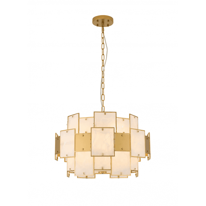 Opus 59cm Pendant with White Frosted Alabaster Glass and Gold Panels