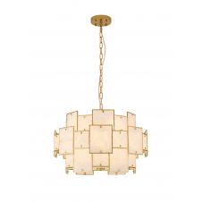 large modern pendant light featuring white frosted glass alabaster and gold panels 