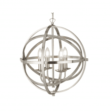 ORBIT 4 Light Cage Frame Orb Ceiling Pendant Satin Silver
