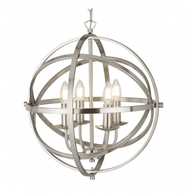ORBIT 4 Light Cage Frame Orb Ceiling Pendant Satin Silver