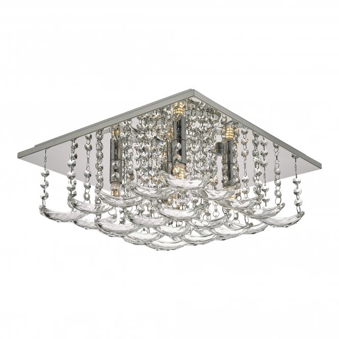 ORELLA flush chrome and crystal 5 light ceiling light