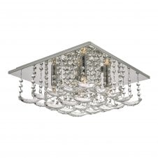 ORELLA flush chrome and crystal 5 light ceiling light