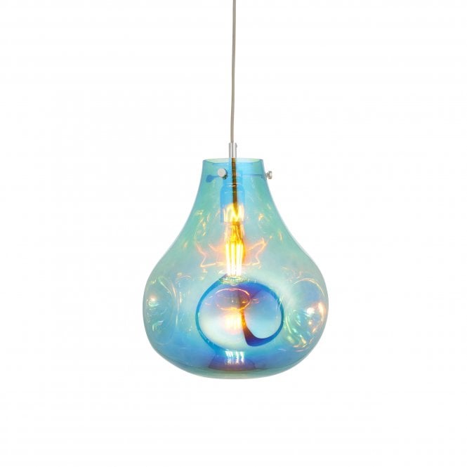 ORGANIC Ceiling Pendant in Petrol Metallic Glass with Chrome