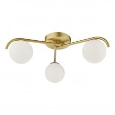 Gold 3 light flush ceiling light with opal glass shades