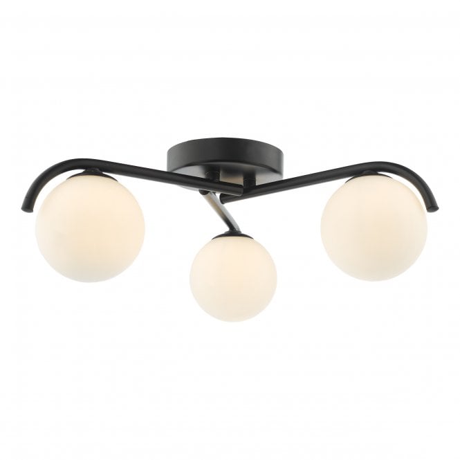 Orlena 3 Light Semi-Flush in Matte Black with Opal Glass Shades