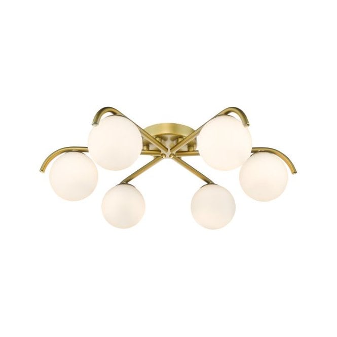 Orlena 6 Light Flush Ceiling Light in Satin Gold with Opal Glass Shades