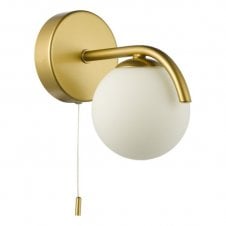 satin gold wall light with opal glass shade