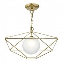 ORSINI antique gold geometric pendant with opal glass globe
