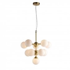 brushed gold 11 light pendant with opal globes