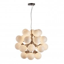 OSCAR 28 light satin nickel ceiling pendant with opal glass globe shades