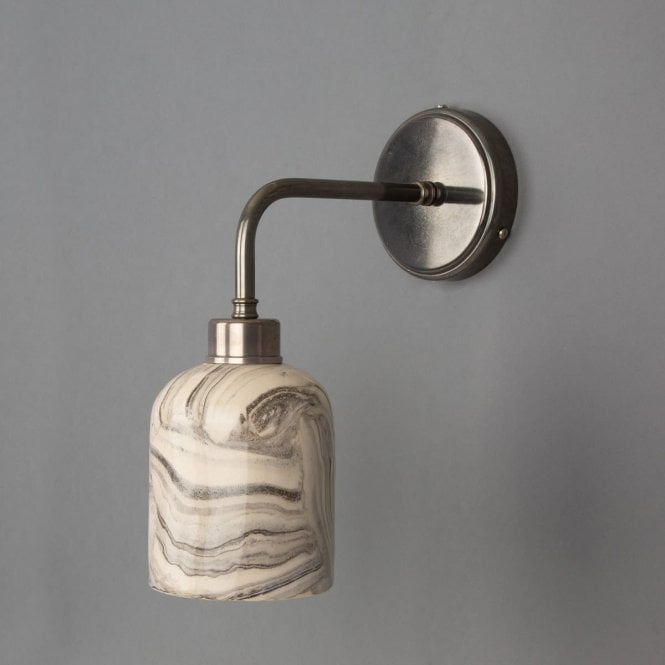 OSIER Ceramic Wall Light in Antique Silver with Marbled Shade