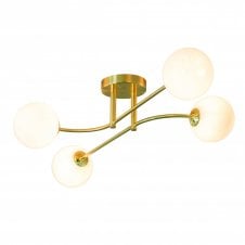 OTTO 4 light semi flush ceiling light in brushed brass with opal glass globes