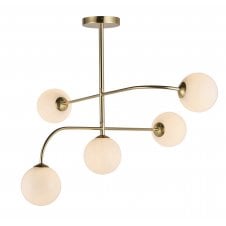 modern 5 light ceiling light in brushed brass