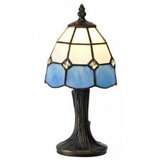 OWEN small white and blue glass Tiffany table lamp with crystal detail