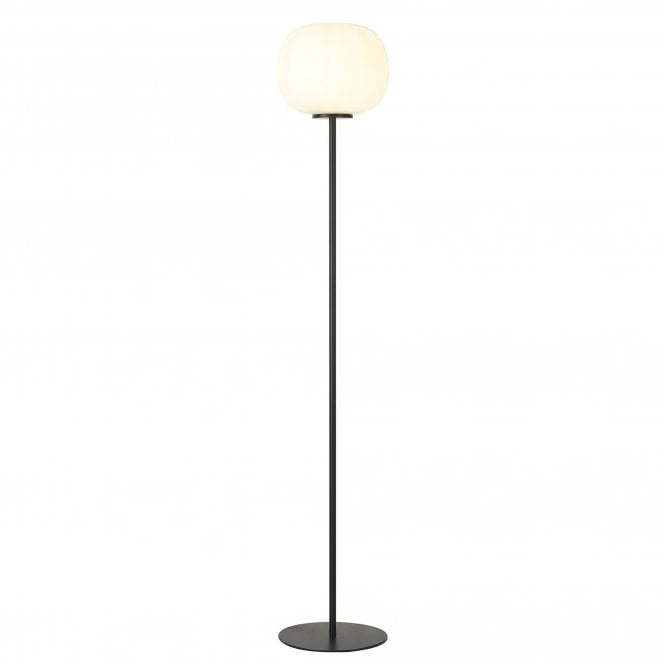 PACIFIC Medium Oval Ball Floor Lamp 1 Light E27 Matt Black Base With Frosted White Glass Globe