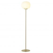PACIFIC Medium Oval Ball Floor Lamp 1 Light E27 Satin Gold Base With Frosted White Glass Globe