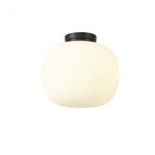 PACIFIC Medium Oval Ball Flush Fitting 1 Light E27 Matt Black Base With Frosted White Glass Globe