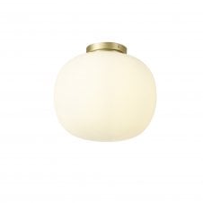 PACIFIC Medium Oval Ball Flush Fitting | 1 Light E27 | Satin Gold Base With Frosted White Glass Globe