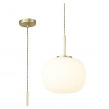 PACIFIC Medium Oval Ball Pendant 1 Light E27 Satin Gold Suspension With Frosted White Glass Globe