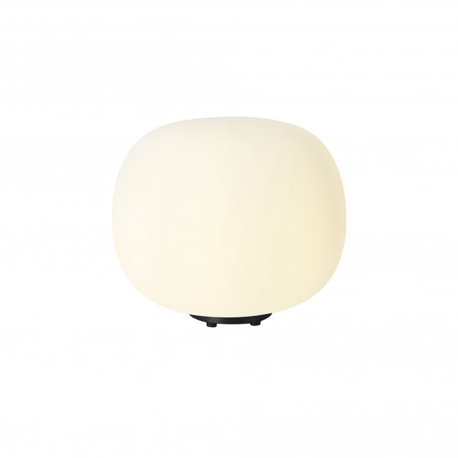 PACIFIC Medium Oval Ball Table Lamp 1 Light E27 Matt Black Base With Frosted White Glass Globe
